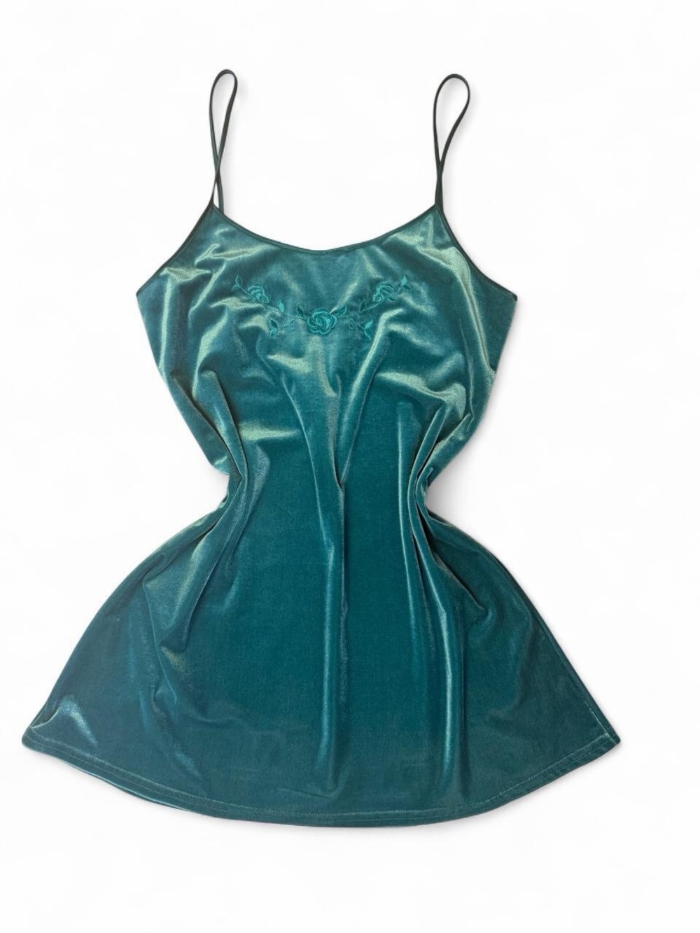 Vintage Angelique Teal Velvet Embroidered Chemise Top Y2K